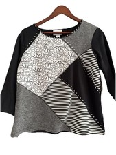 Alfred Dunner Women’s Santa Barbara Diagonal Spliced Striped Top 3/4 Sleeve Sz M