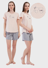 Damen-Baumwollpyjama, Kurzarm, kurze Hose, bequem, Gr&ouml;&szlig;e 1XL, Vienetta