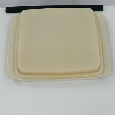 Vintage Tupperware Divided Serving Tray with Lid Almond Cream Rectangular 723-2