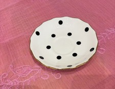 Vintage Royal Vale bone china black and white polka dot saucer