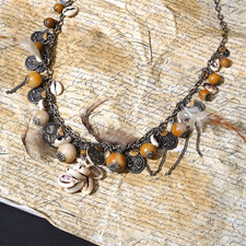 WOMENS ALL SAINTS VINTAGE SHELL STATEMENT COIN FEATHER NECKLACE CELEBRITY GRAIL