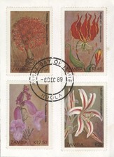 Zambia 1989 Christmas - Flowers set of 4, used on piece