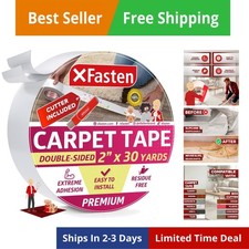Double Sided Carpet Tape for Area Rugs 2 Inch x 30 Yards w/Mini Cutter, Resid...