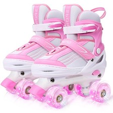 LEJIJIT Girls Adjustable Roller Skates for Kids, 4 Sizes, Light-Up Wheels