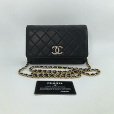 Chanel Black Lambskin Quilted WOC Wallet On Chain Multi Color Crystal CC Logo