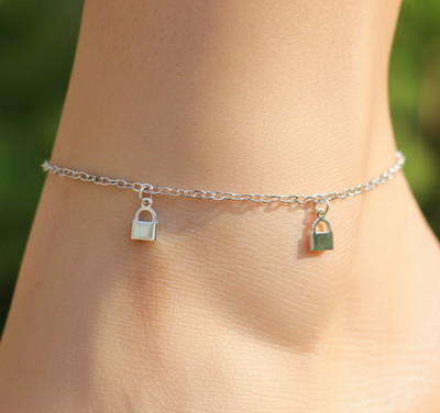 Silver Tone Padlock Anklet Silver Plated Designer Anklet Handmade Jewelry