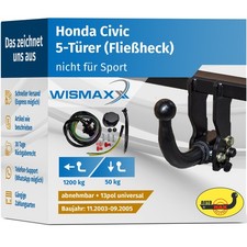 ANHÄNGERKUPPLUNG abnehmbar für Honda Civic 03-05 +13polig E-Satz ABE
