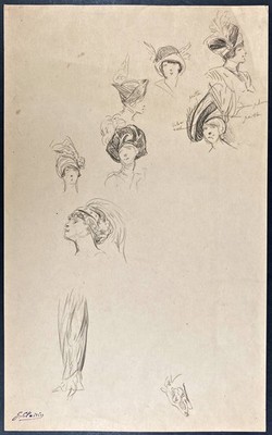 Georges Clairin - Sketch sheet Kopfstudien Frauen head studies Zeichnung dessin