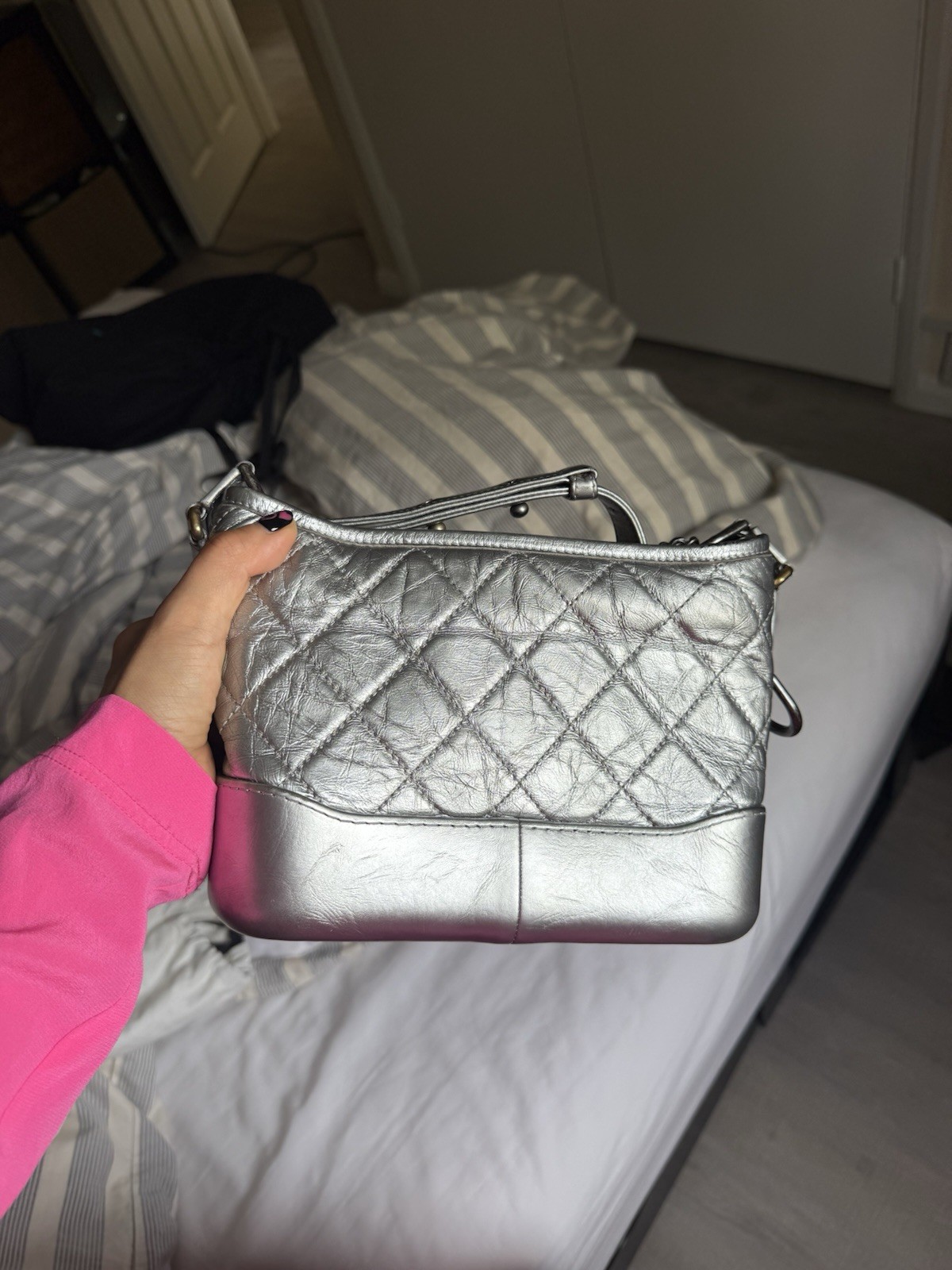 CHANEL gabrielle de Chanel large Hobo Shoulder Bag A93824 leather Silver Used