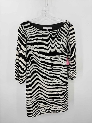 Pre-Owned Trina Turk Black Size 0 Printed Shift Knee Length Long Sleeve Dress