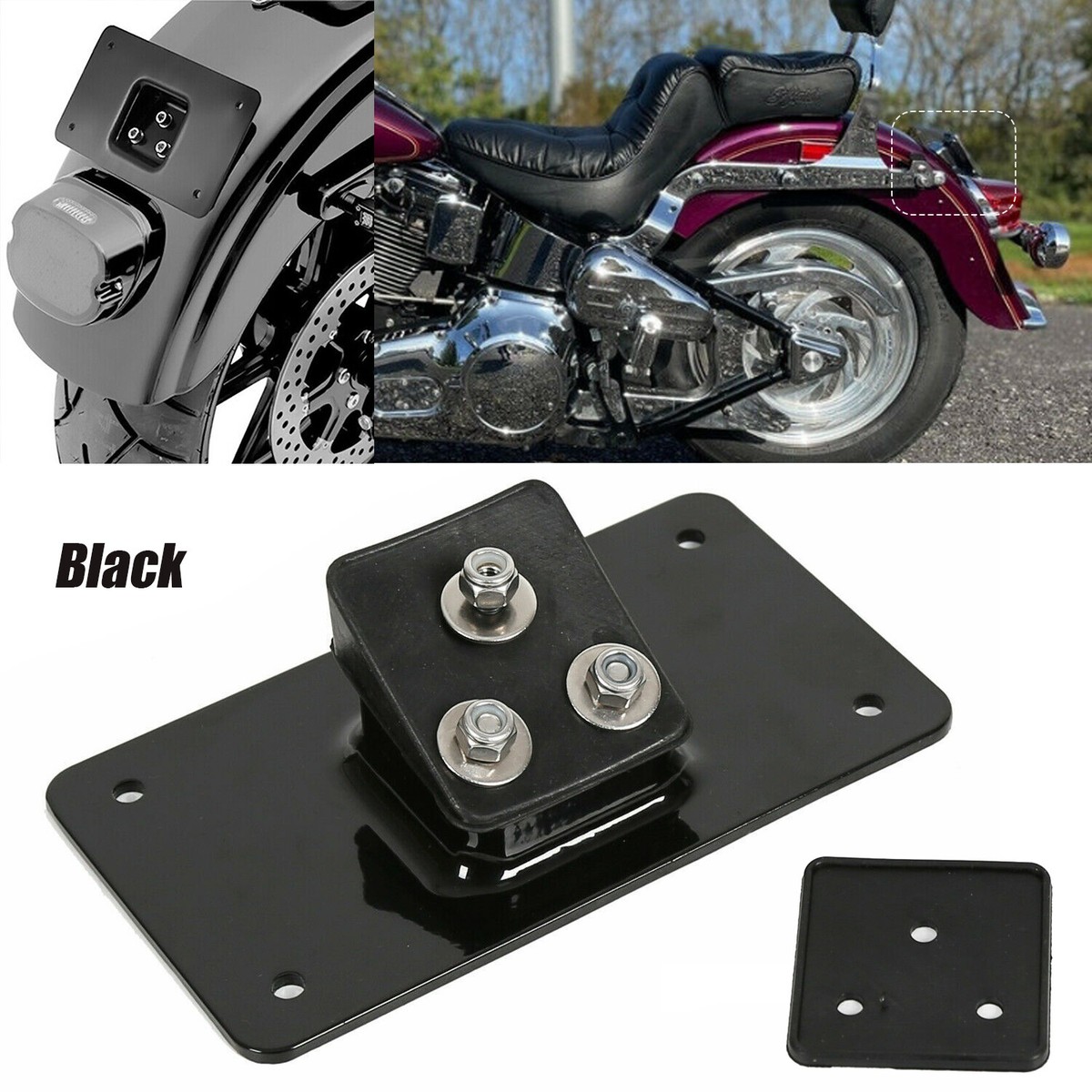 AUFER Rear Side License Plate Mount Bracket For Harley Sportster (1993-Up) – Half-Moon Shock Mount Relocation Kit