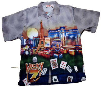Las Vegas Men's Button Down Dress Vacation Shirt Top Blackjack Poker Large NEW
