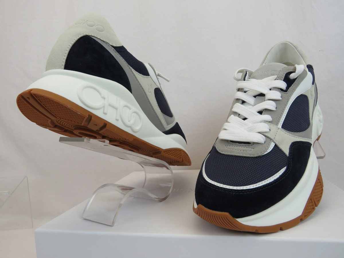 SALE♪関税込【Jimmy Choo】 LANDON M SNEAKERES/OPTICAL JIMMY CHOO LANDON GRAY SUEDE WHITE BLACK LEATHER PLATFORM