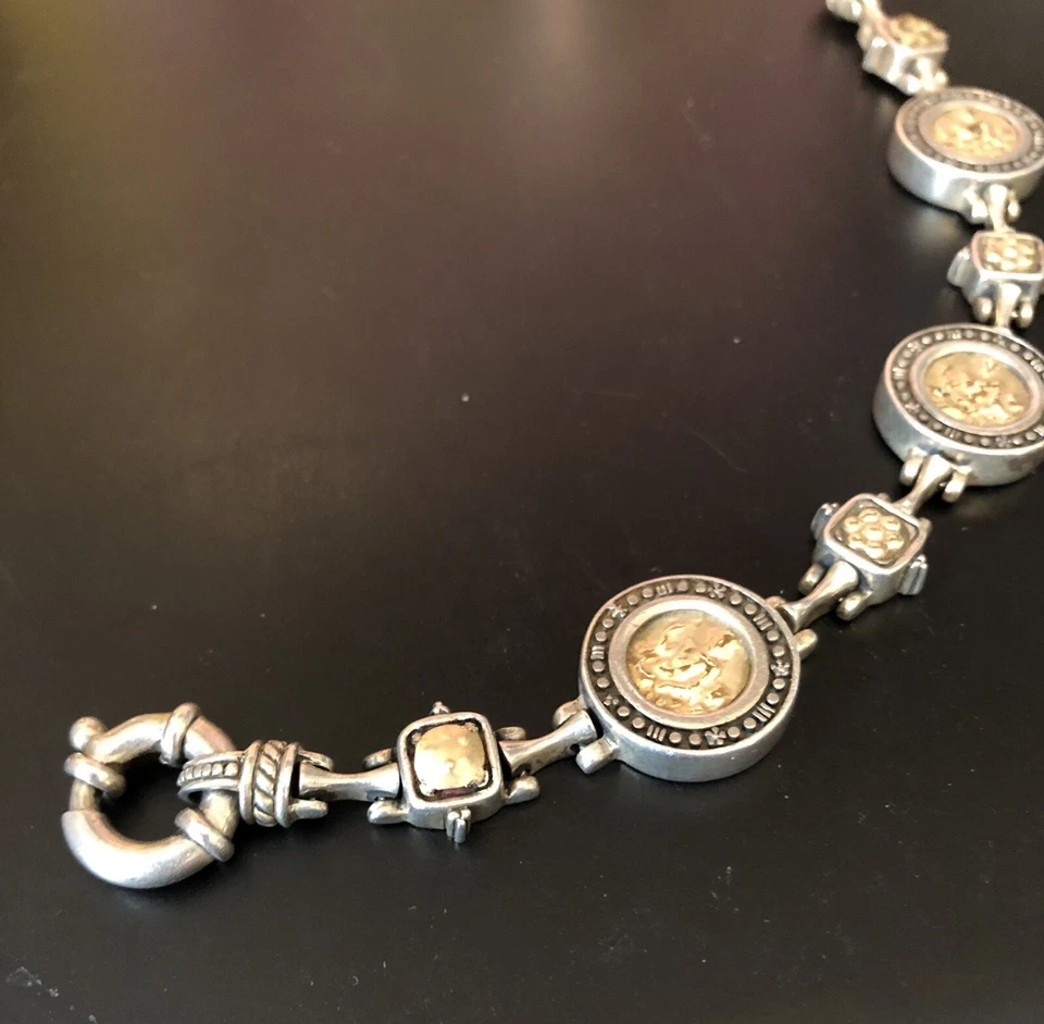 Rare Italy Tagliamonte Designer Flli Menegatti 14K Gold Sterling Silver Bracelet - Image 2 of 4