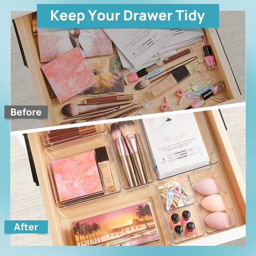 44 PCS Clear Plastic Drawer Organizers Set, 4-Size Versatile Bathroom and Vanity - Picture 2 of 12