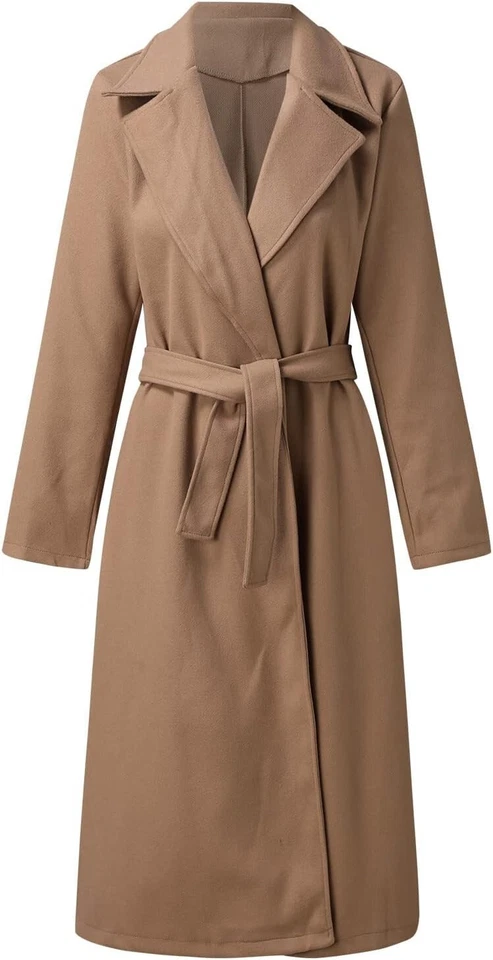 Abrigos de otoño para mujer 2025 moda gabardinas largas abrigo damas muesca Foto 3 de 4