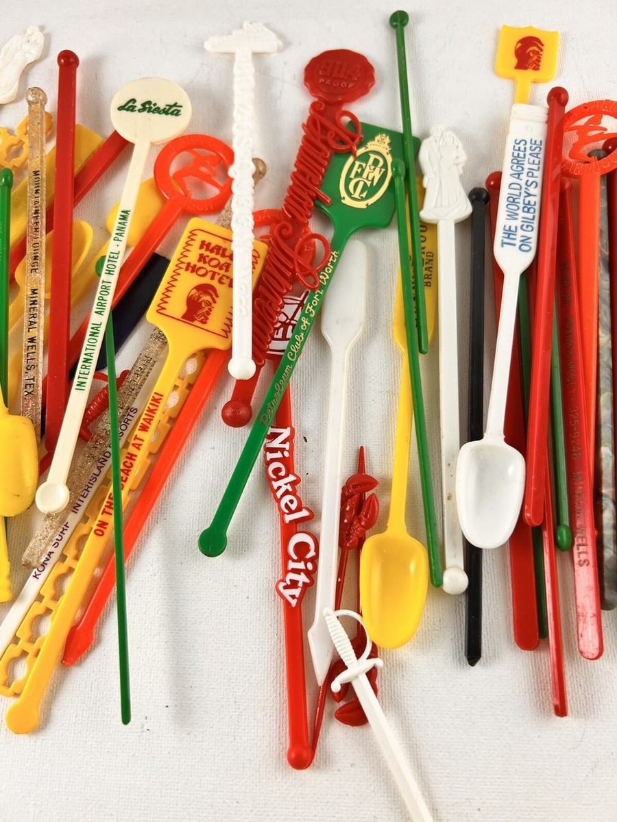 Lot Of 60 Vintage Swizzle Sticks Cocktail Picks, Stirrers