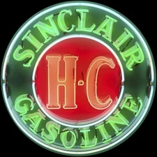Sinclair HC, High Compression Gas NEW Sign: 40" Dia. Round USA STEEL TWO-SIDED