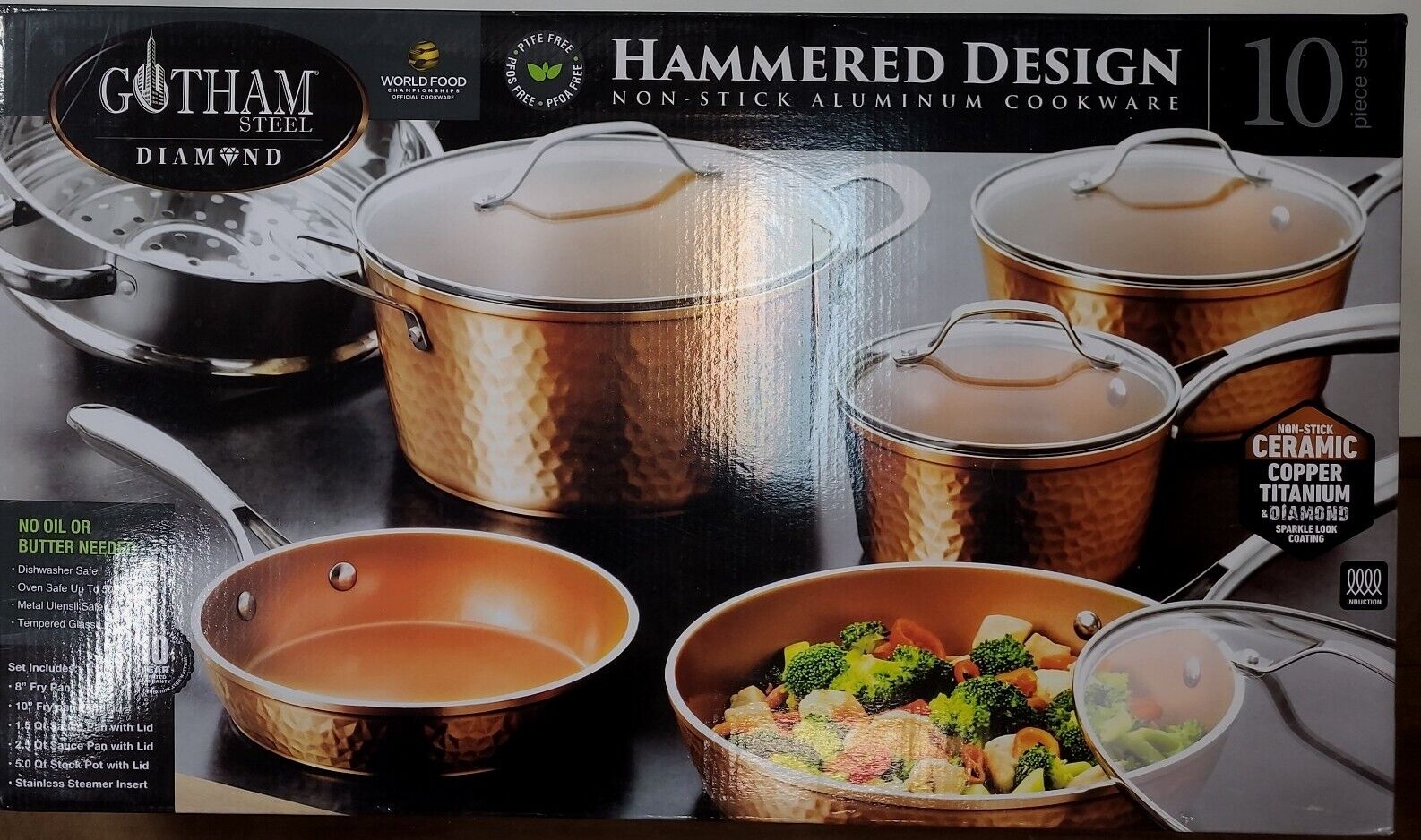 Gotham Steel 10 Piece Hammered Non-Stick Cookware Set - Copper (2304) for  sale online