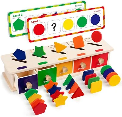 Coogam Montessori Spielzeug Holz Farbform Sortierbox Spiel Geometrisch, Kinder