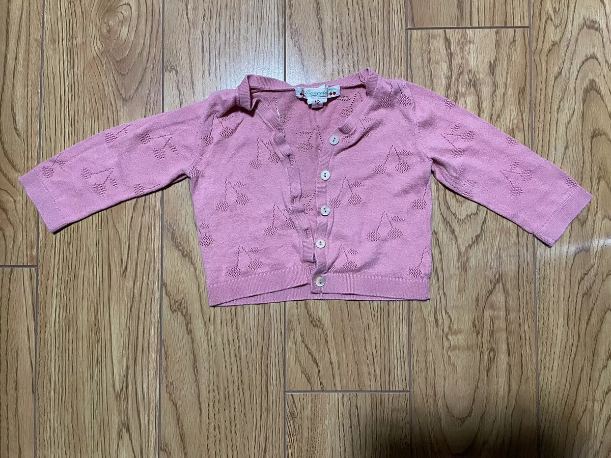 Used Bonpoint Infant Baby Girl’s Pointelle Cherry Cardigan in Pink Size 12 month