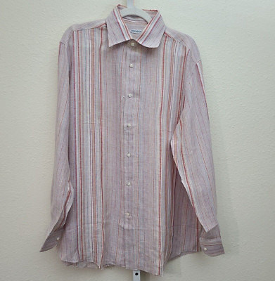 NWOT Vincenzo di Ruggiero Men s Linen Stripe Shirt Size XL Handmade in Italy