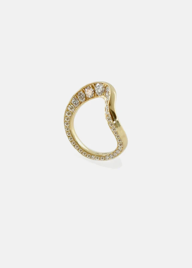 Fully Curved Shape With Round Cut White Moissanite Ring In 10K Yellow Gold