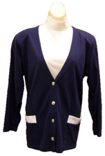 Womens Navy Blue & White Jacket Sweater by French Navy Made In USA Poly/Cotton