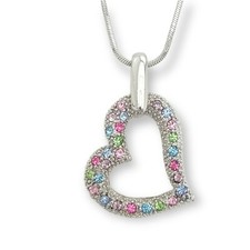 Heart Made With Swarovski Crystal Multi Color Love Pendant Necklace 18" Chain