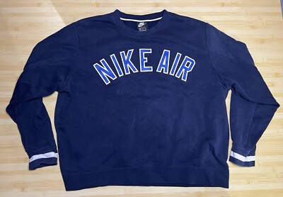 Mens Nike Air Crew Neck Fleece Long Tech Sleeved Sweatshirt Navy White XL 