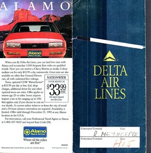 VINTAGE DELTA AIRLINE EMPLOYEE  PASS W/TKT ENVELOPE  ORD-ATL-MIA-CVG-ORD