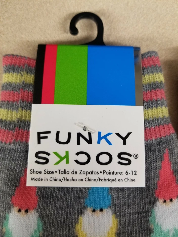 Calcetines Funky Gris con Gnomos Novedad Talla 6-12 Hombre’s Crew Nuevos Con Etiquetas AR382 Foto 2 de 4