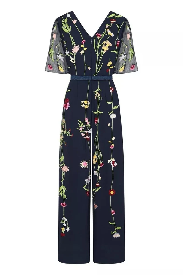 Mono para mujer Frock And Volantes bordado floral Reino Unido 10 negro Foto 2 de 4