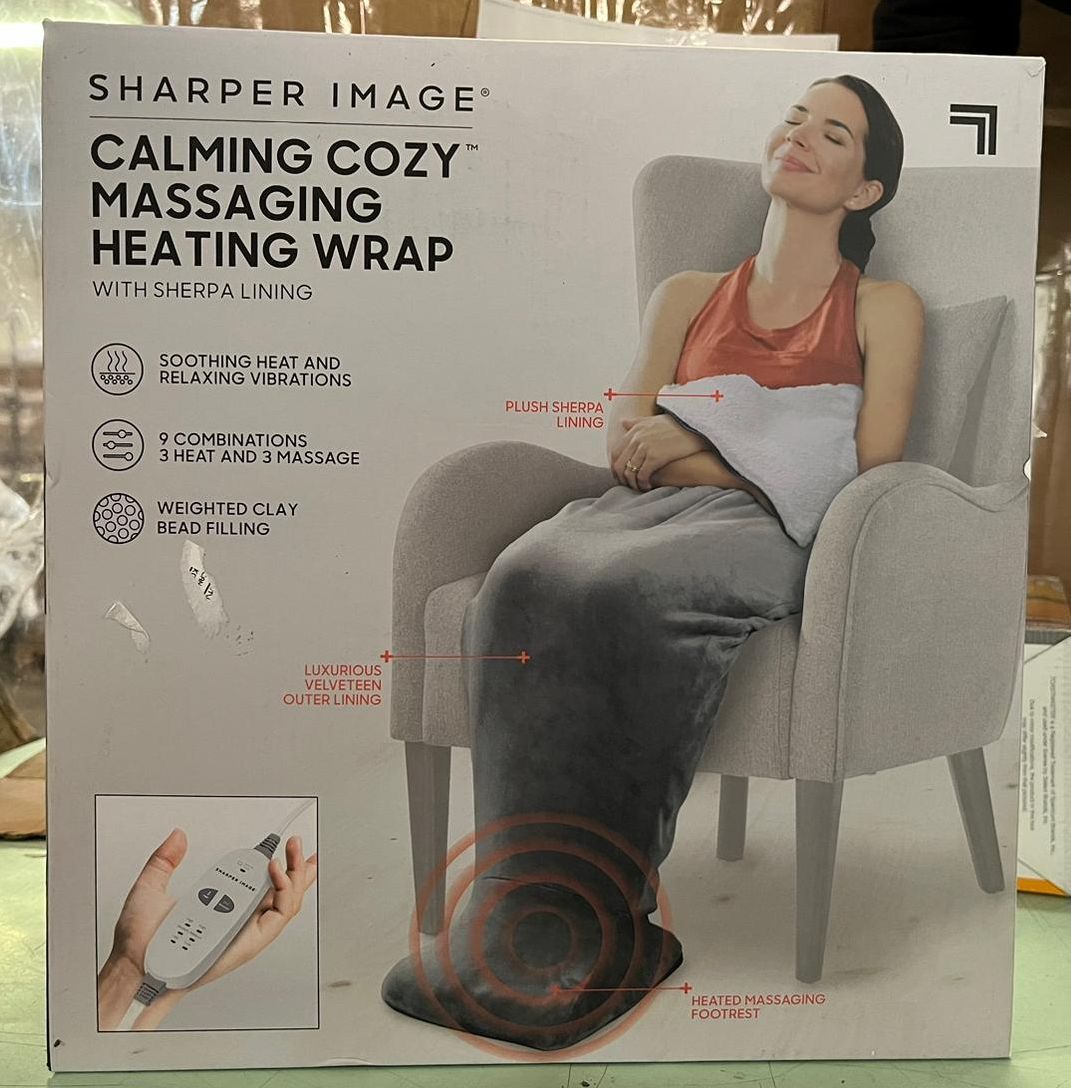 NEW Sharper Image Calming Cozy Massaging Heating Wrap Gray 112 eBay