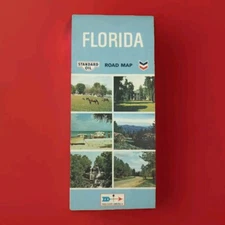 Florida Standard Oil Vintage Travel Road Map 1970 USA Vacation Souvenir