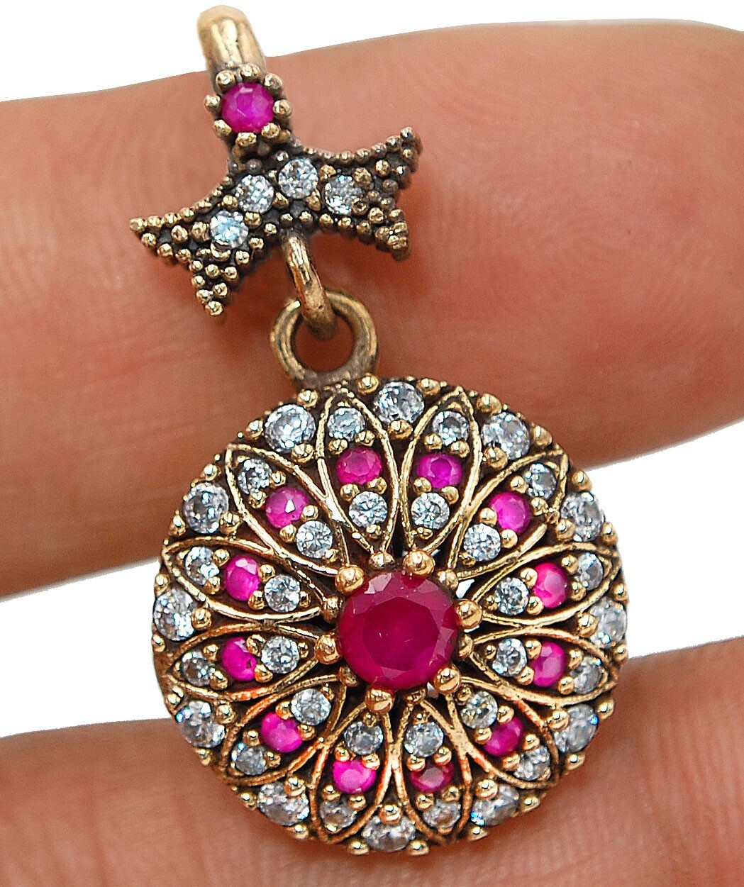 Ottoman Empire Inspired 2CT Ruby Topaz 925 Sterling Silver Pendant S1-1