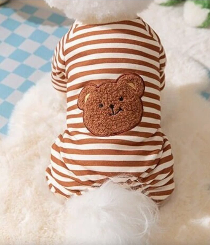 Pijama para mascotas / Regalo para perro / Pijama a rayas cálido de invierno / Pijama de oso Foto 3 de 4