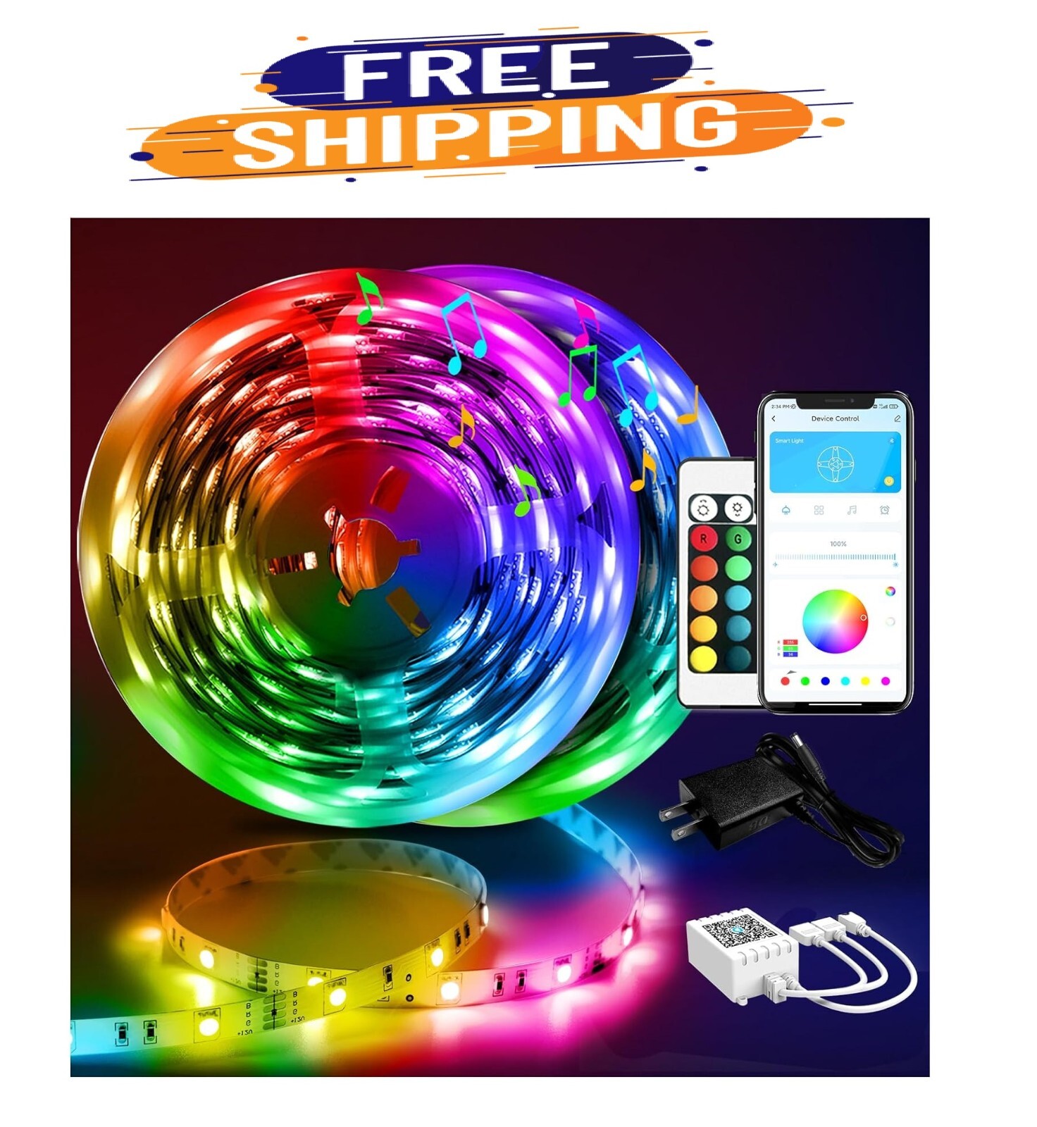 LED Strip Lights 100ft 50ft Music Sync 5050 RGB Room Light with Remote New-image