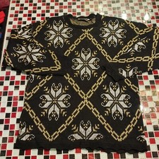 VTG 90's Dana Scott Black Gold Silver Geometric LARGE SWEATER Christmas USA