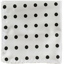 New Men's Poly Woven Pocket Square Hankie White Black dots formal wedding