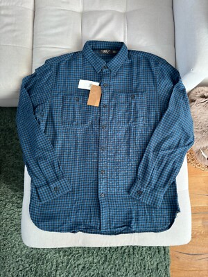 RALPH LAUREN Work Shirt Double RR Blue Cotton Linen size XL Extra