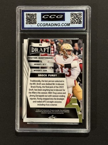 BROCK PURDY 2023 Leaf Draft- #19 San Francisco 49’ers GEM MINT 10 SLABBED by CCG - Picture 2 of 2