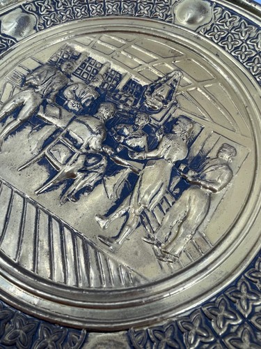 Vtg Brass Repousse Embossed Charger Flue Pipe Cover Wall Hanging 14" Ship Cabin - Picture 4 of 8