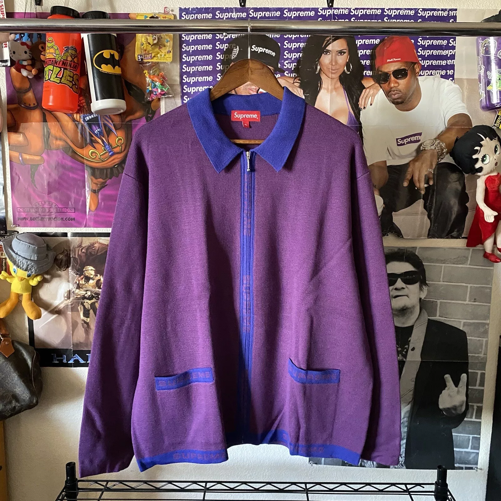 Pull cardigan zippé violet Supreme Logo Trim 2021