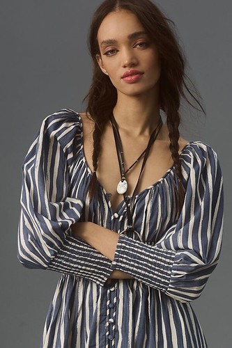 New By Anthropologie Long-Sleeve Sweetheart Midi Dress Blue $178 NWT - Picture 4 of 4
