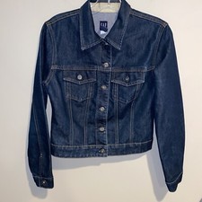 GAP Dark Wash Denim Jean Jacket Sz M Classic Timeless Boho Casual Vacation Euc