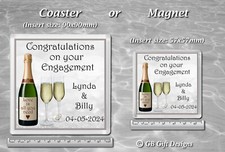 Personalised Engagement Coaster or Magnet Champagne Ring Diamond Gift