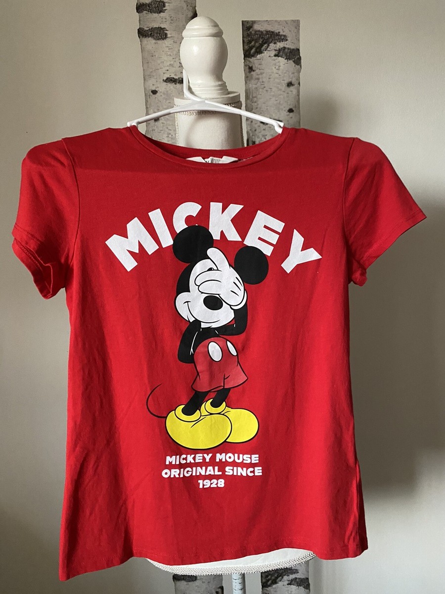 Disney x H&M Mickey Mouse T Shirt Girls Size 16-18Y Short Sleeve Crew Neck  Red