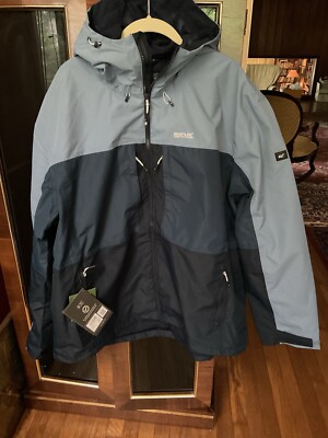 NWT Regatta Great Outdoors Waterproof Hooded Rain Jacket Maland Blue/Mint Sz 2XL