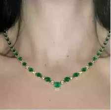 14Ct Round Lab Created Emerald Diamond Tennis Necklace 14K Yell Gold Plated 18"